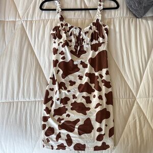 Cow Print Mini Dress - Brown & White